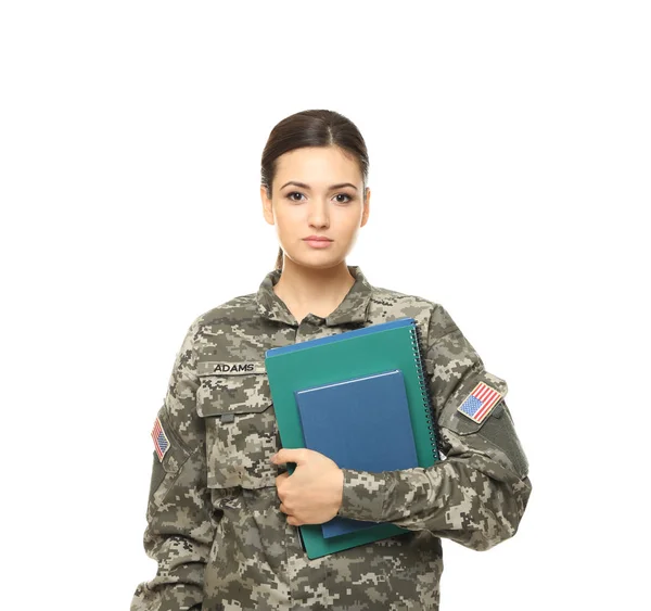 Cadete Muito Feminino Escola Militar Fundo Branco — Fotografia de Stock