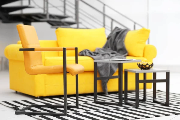 Room interior with yellow sofa — Stock Photo, Image