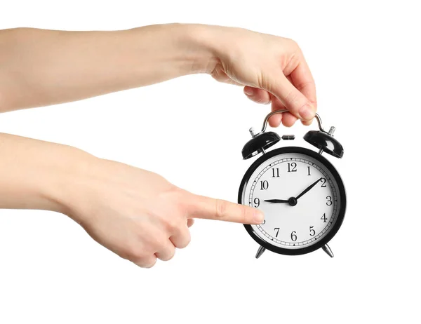 Hands holding alarm clock — Stock Photo, Image