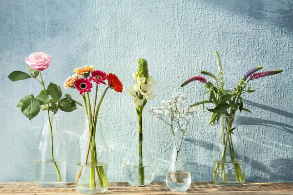 Lindas flores em vasos de vidro — Fotografia de Stock