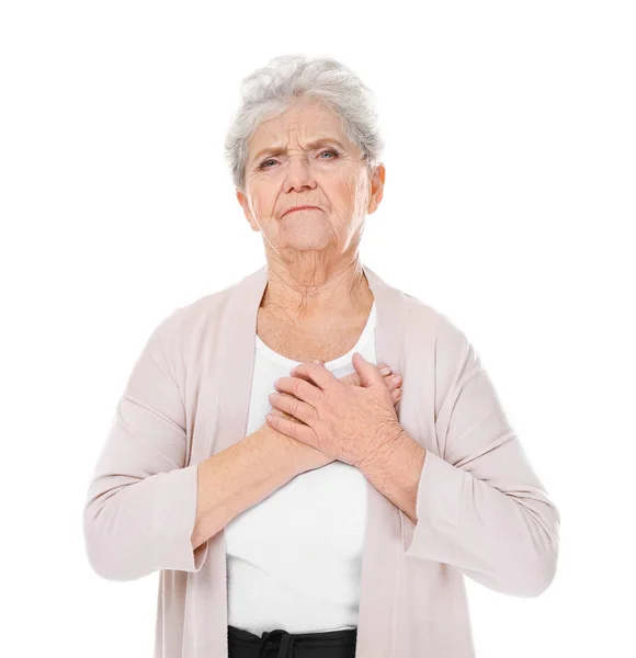 Mujer mayor que sufre un ataque al corazón — Foto de Stock