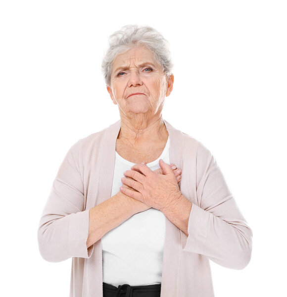 Elderly woman having heart attack 