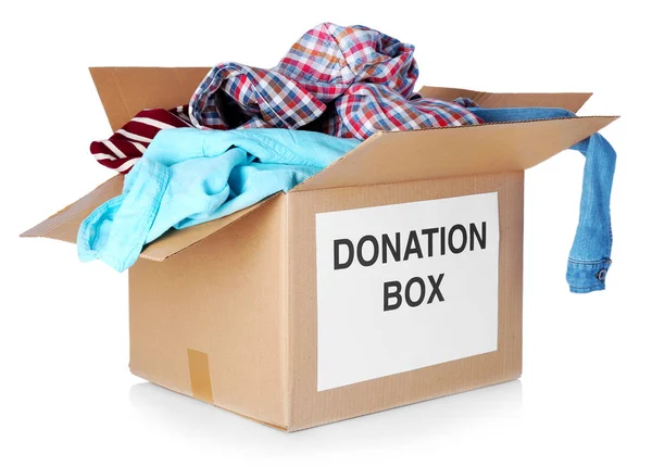 Donation box with clothes — Stock Photo, Image