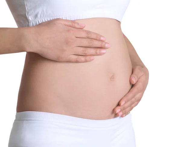 Mujer embarazada en blanco — Foto de Stock