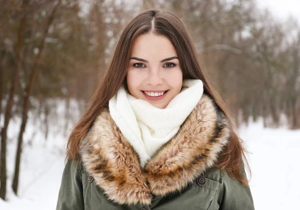 Молодая красивая женщина в зимнем парке — стоковое фото