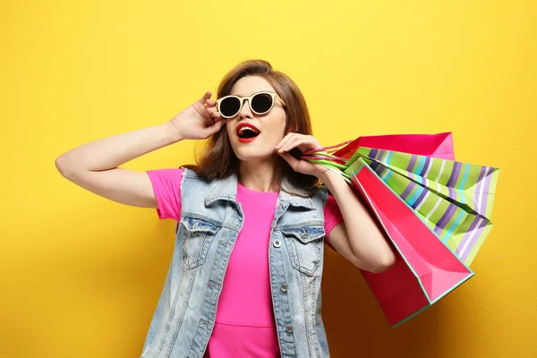 Woman with paper bags — Stock Photo, Image