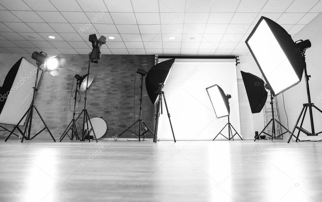 photo studio with lighting equipment