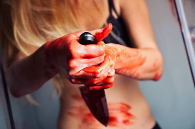 Bloody hands with knife  clipart