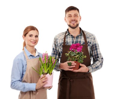 Karanfiller tutan iki çiçekçi 