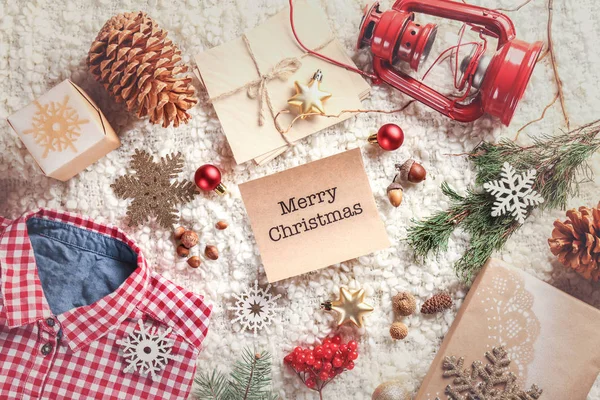Christmas decorations and wish card — Stock Photo, Image