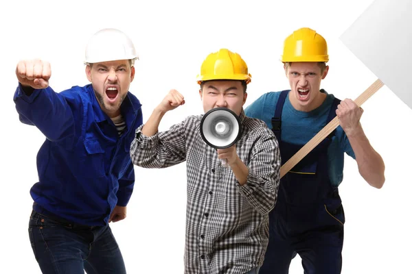 Group of protesting young men on white background — Stock Photo, Image