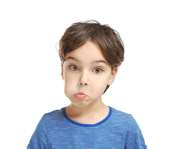 Pequeño Niño Entrenamiento Pronunciar Letras Sobre Fondo Blanco —  Fotos de Stock