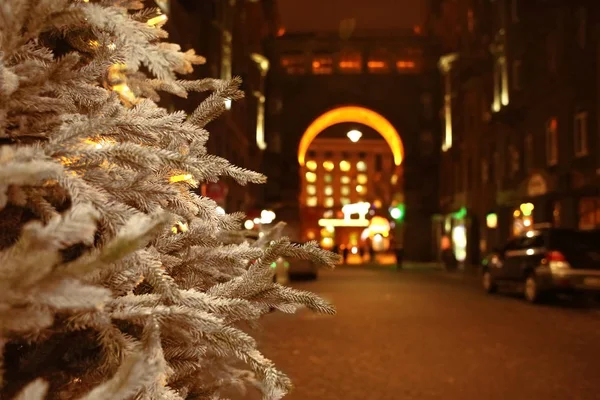 Christmas Tree Decorated Street — Stock Photo, Image