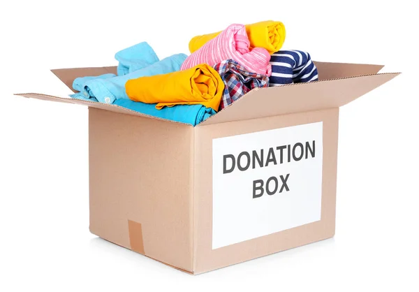 Donation box with clothes — Stock Photo, Image