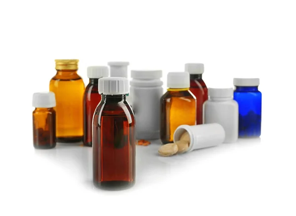 Lahvičky s léky a prášky — Stock fotografie