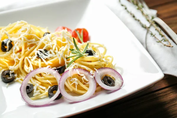 Plate of delicious pasta salad