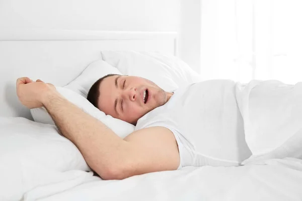 Young Attractive Man Waking Bed Home — Stock Photo, Image
