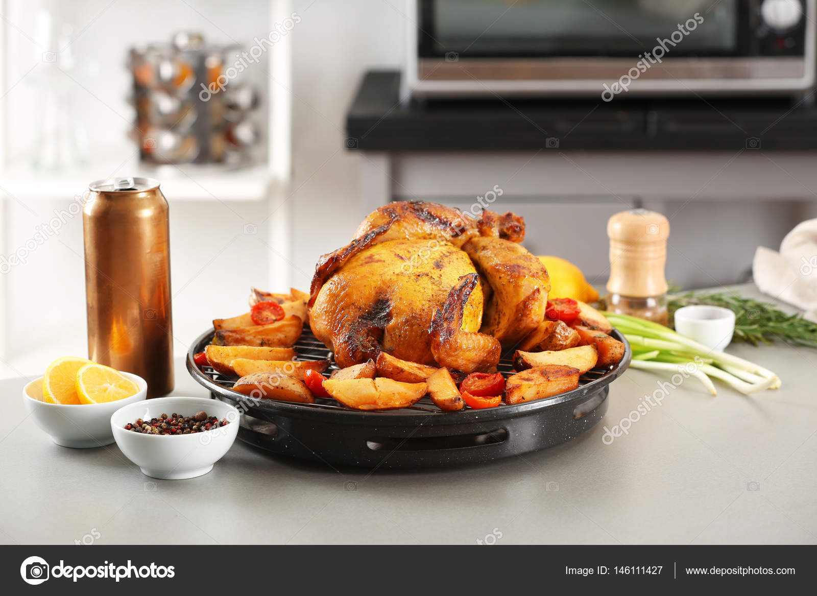 Grilled beer can chicken — Stock Photo © belchonock 146111427