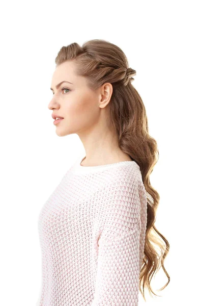 Kobieta z plecionki ładne fryzury — Zdjęcie stockowe