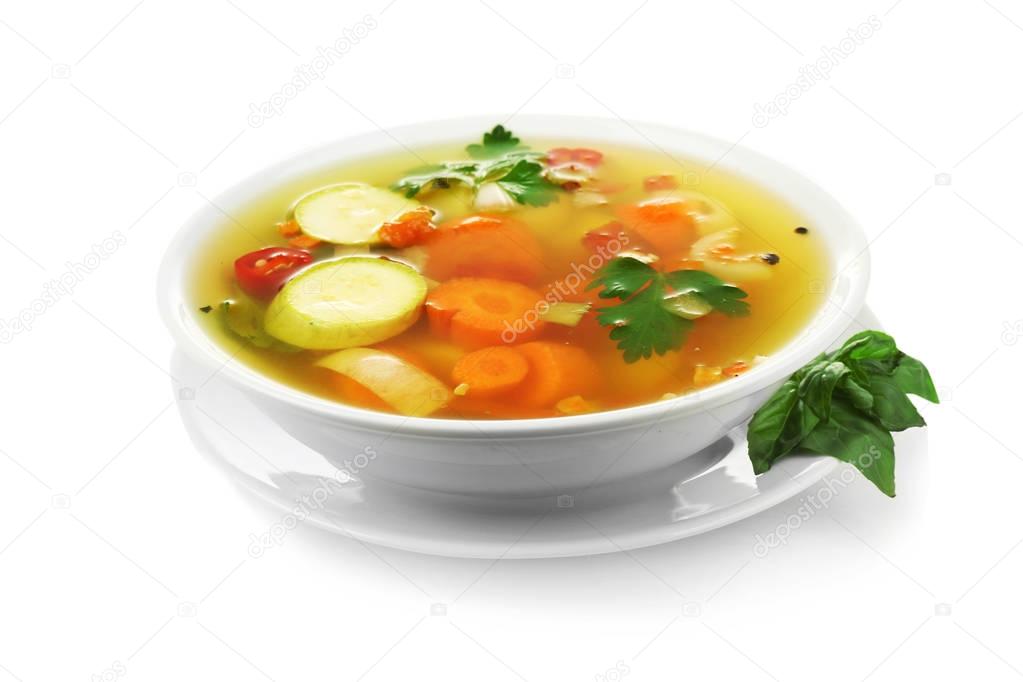Bowl with vegetable soup