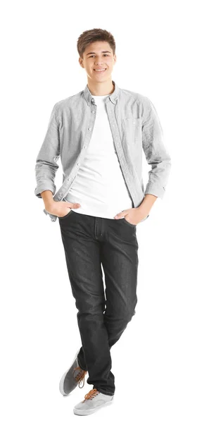Teenager in casual clothes on white background — Stock Photo, Image