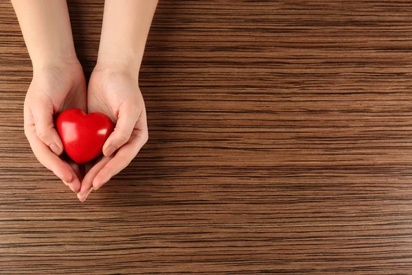 Female hands holding red heart 