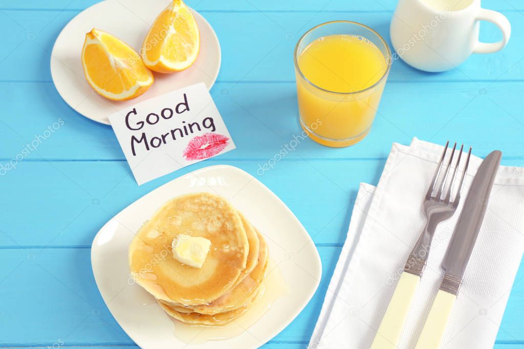 Good morning gallery | Note GOOD MORNING on kitchen table — Stock Photo ...