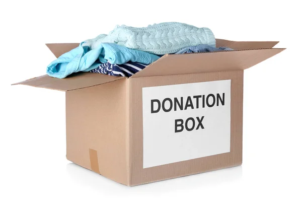 Caixa de doação com roupas — Fotografia de Stock