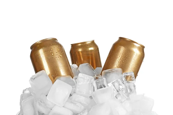 Cans of beer in ice — Stock Photo, Image