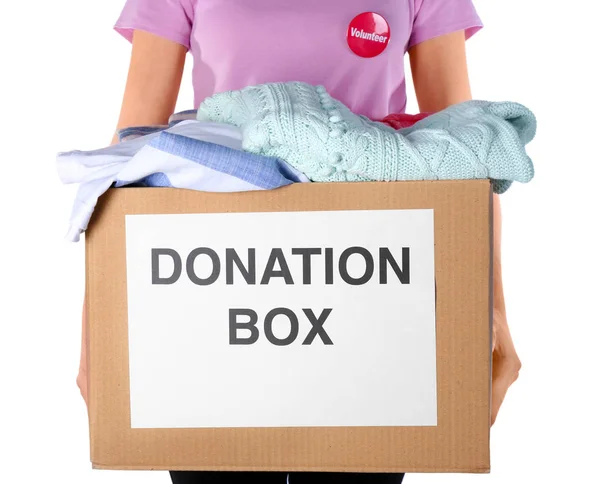 Mujer sosteniendo caja de donación —  Fotos de Stock
