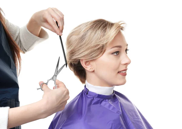 Hairdresser Working Client White Background — Stock Photo, Image
