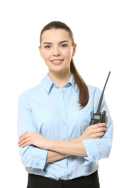 Hermoso guardia de seguridad sobre fondo blanco — Foto de Stock