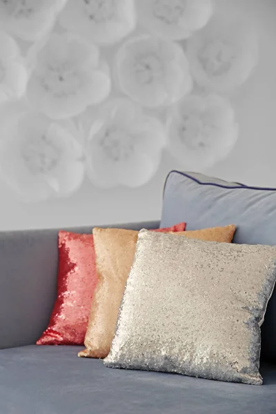 Three shiny decorative pillows — Stock Photo, Image