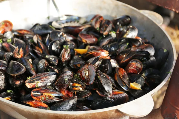 Big bowl with mussels Stock Photo