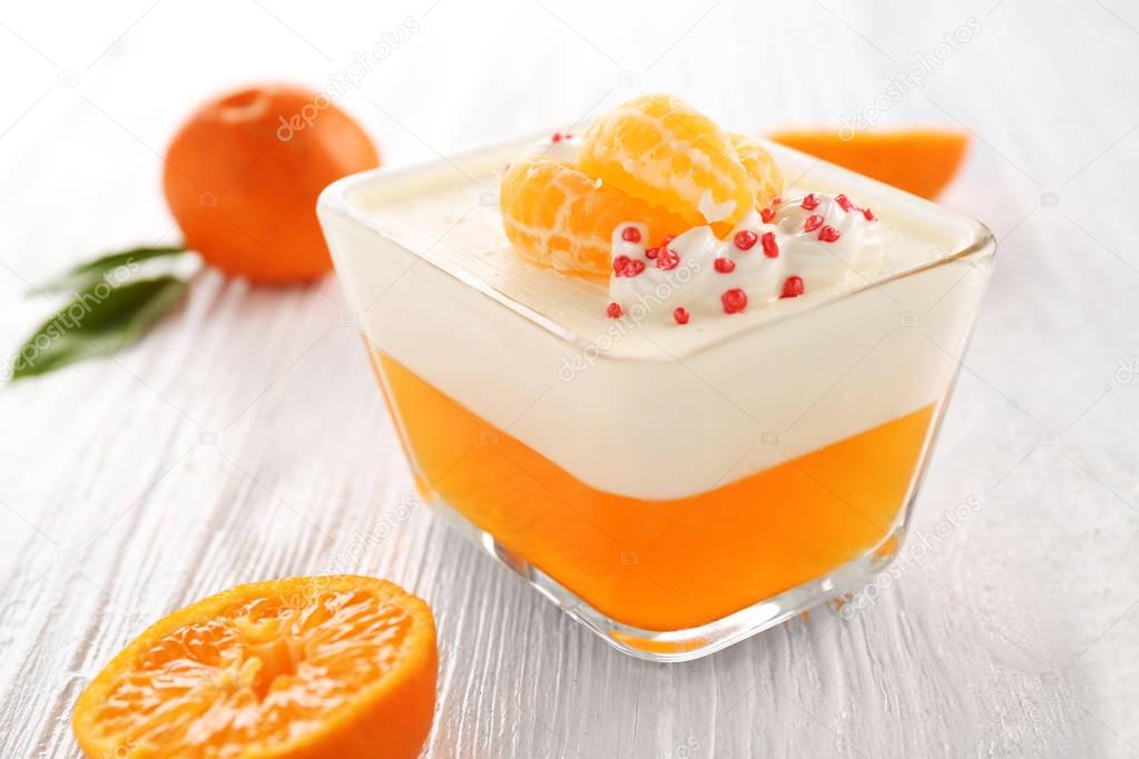 Tasty jelly dessert with orange