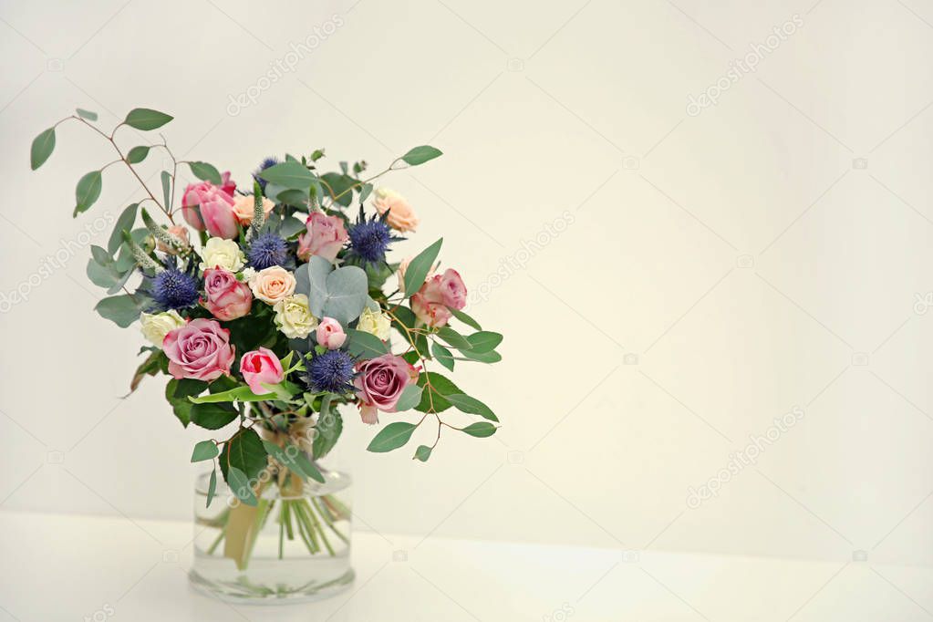 Glass vase with beautiful bouquet