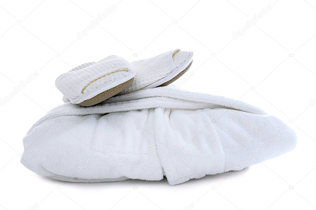 Folded spa bathrobe with slippers