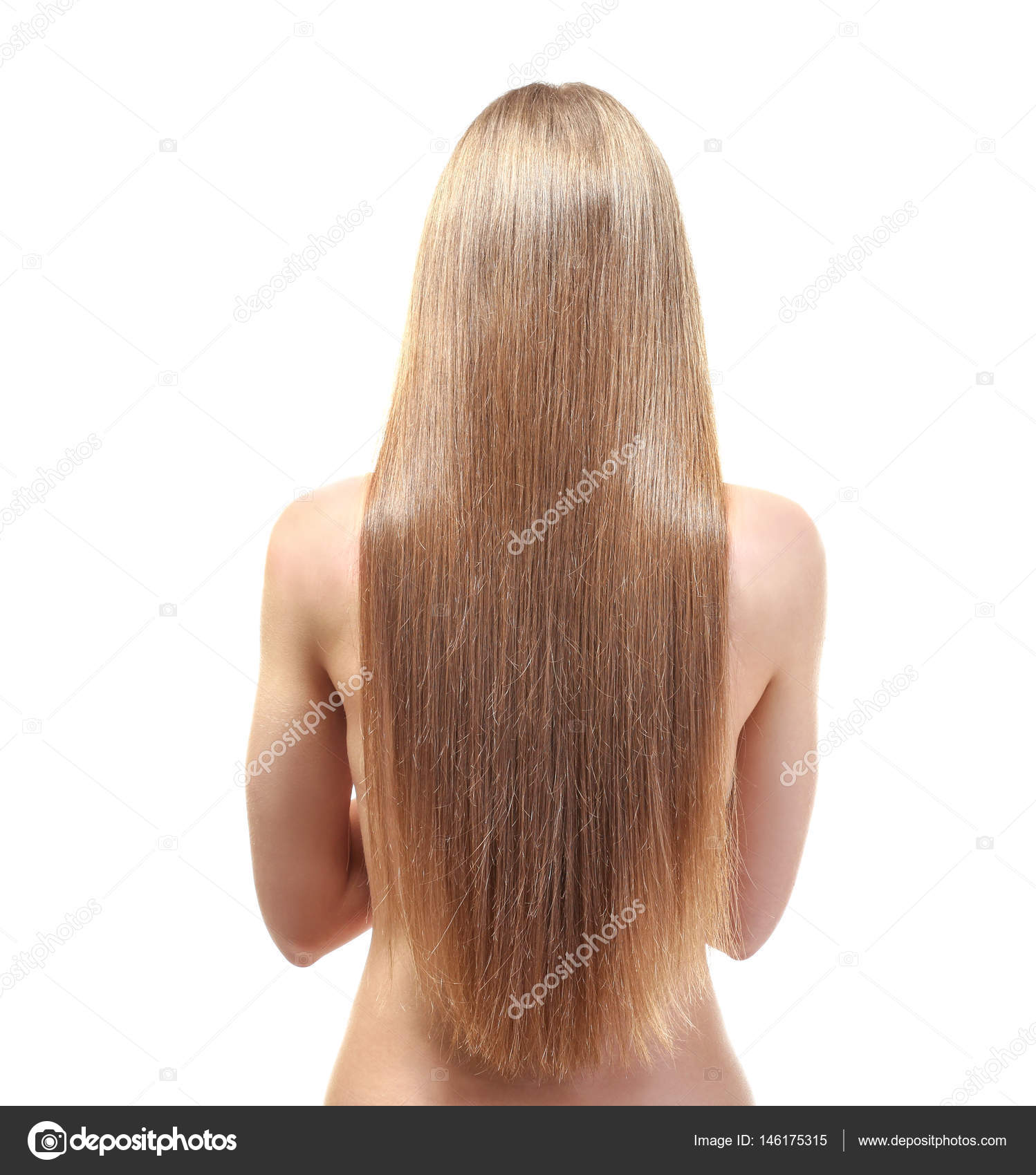 Back view of young woman with beautiful long hair on white background Stock  Photo by ©belchonock 146175315