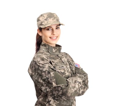 Beyaz arka plan üzerinde kadın asker