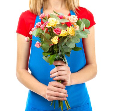 Kadın çiçekçi çiçek buketi holding 