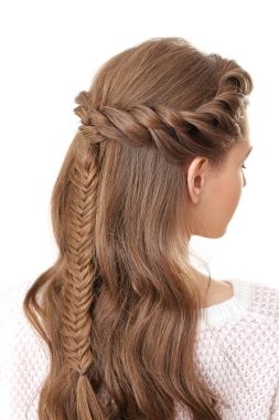 woman with nice braid hairstyle clipart