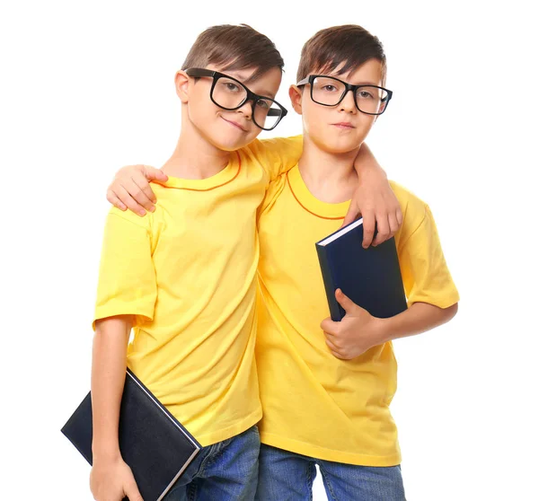 Hermanos Gemelos Gafas Sobre Fondo Blanco — Foto de Stock