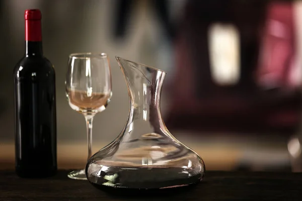 Glass carafe of red wine
