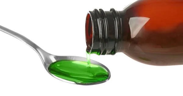 Pouring cough medicine syrup — Stock Photo, Image