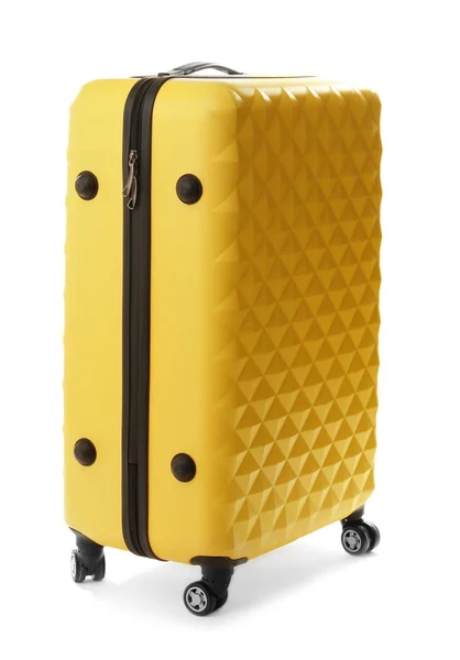 Žlutý cestovní kufr — Stock fotografie