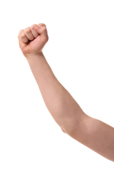 Raised male hand with clenched fist — Stock Photo, Image