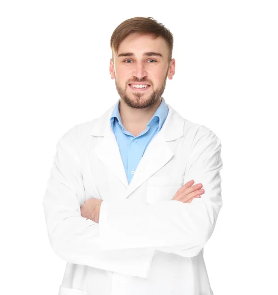 Yakışıklı doktor çapraz elle — Stok fotoğraf