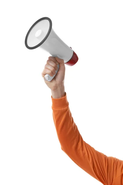 Male hand holding megaphone — Stock Photo, Image