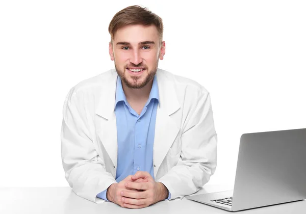 Handsome doctor on white — Stock Photo, Image