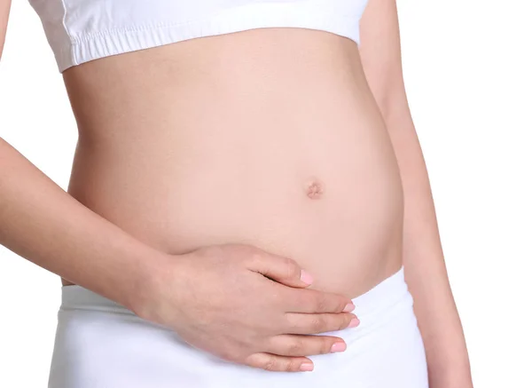 Wanita hamil di atas putih — Stok Foto